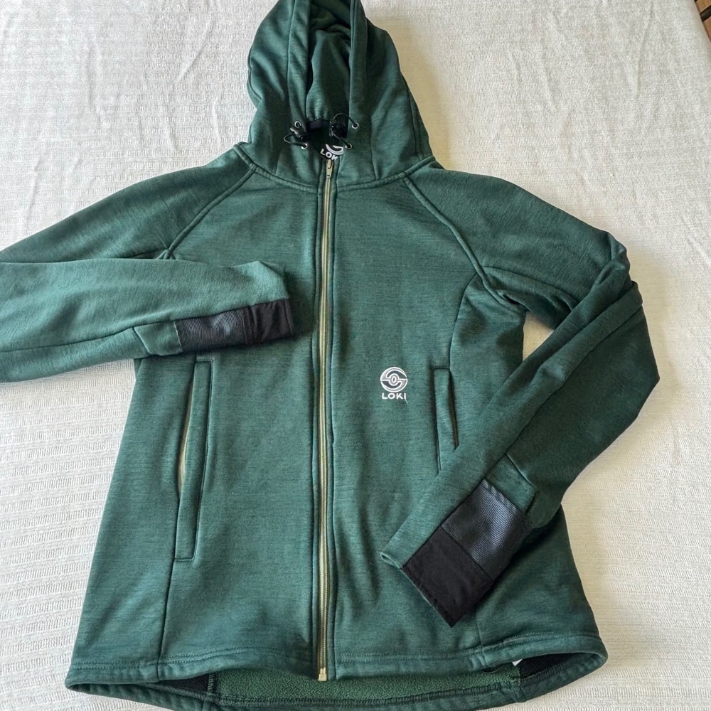 Loki All In One Tech‎ Hoodie Womens Medium Green Full Zip Fleece Jacket Mittens